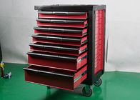 صندوق أدوات أدوات التخزين المعدنية الثقيلة باللون الأحمر على عجلات قابلة للقفل
